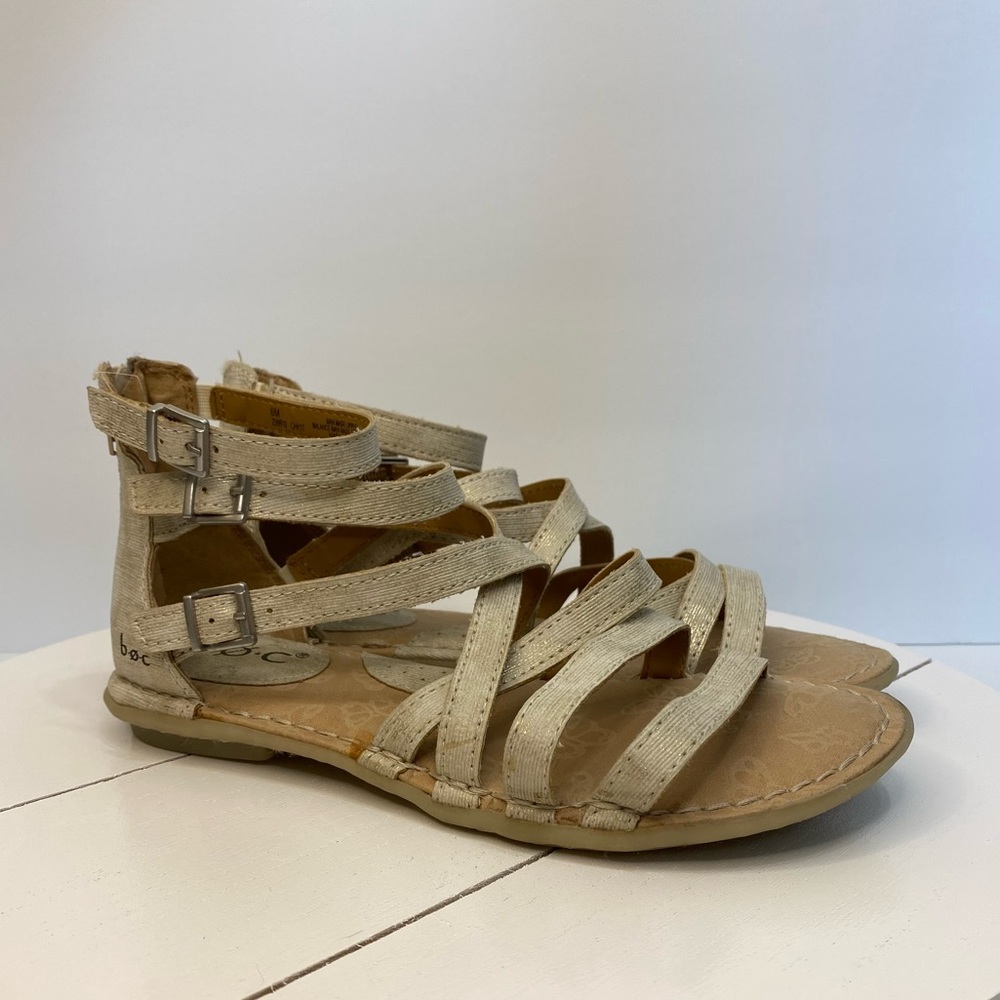BOC Gladiator Sandals Women’s 6 M Gold Beige Straps Shoes Zip Up